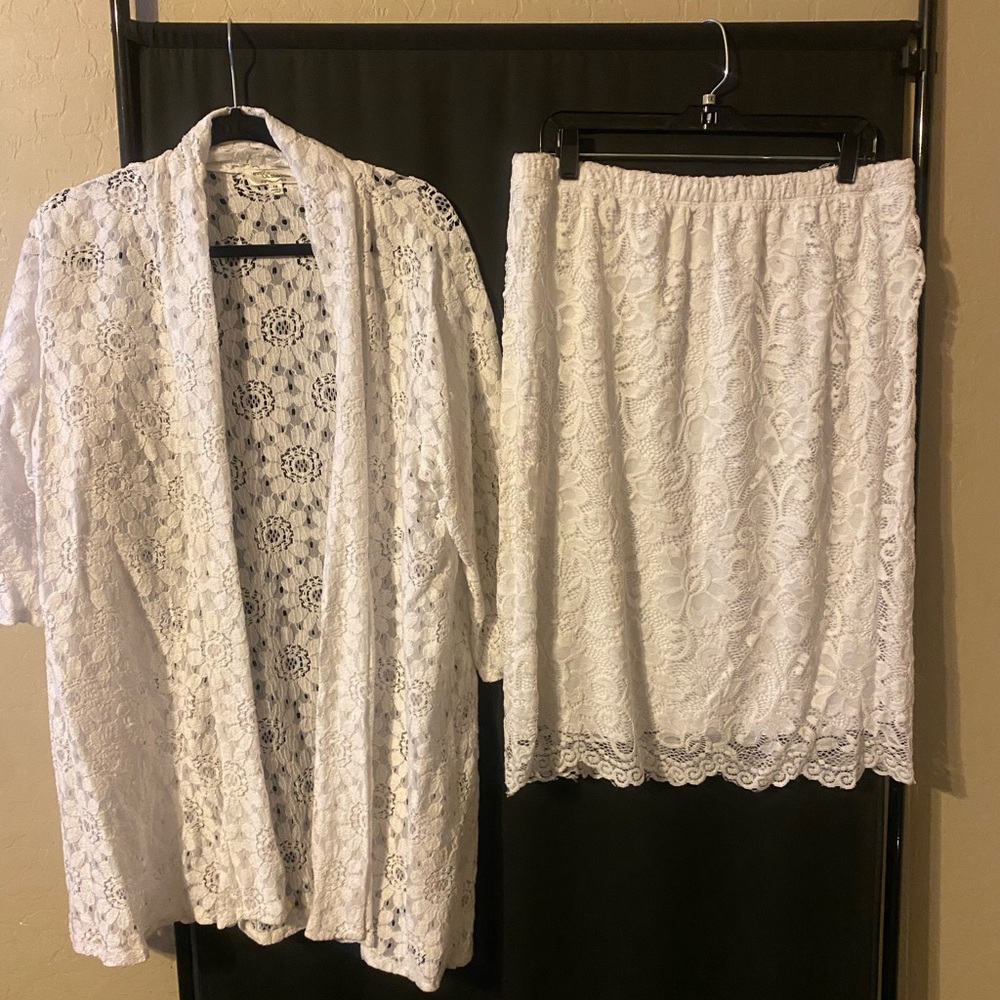 White Lace Jacket  W/Lace skirt with slip